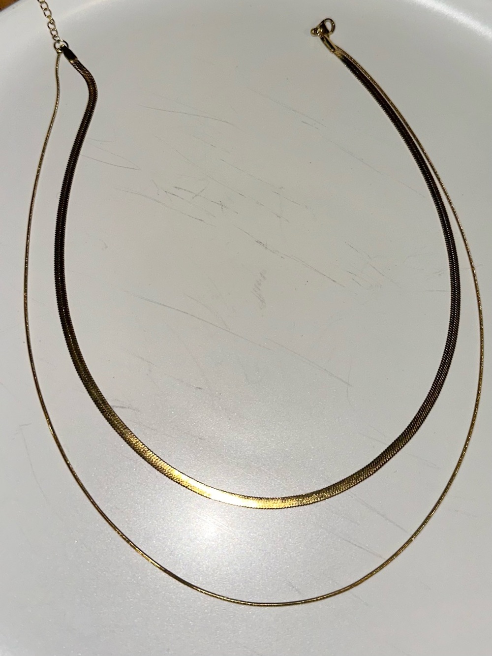 Gold Double-Layer Herringbone Necklace - Women Jewelry 17in